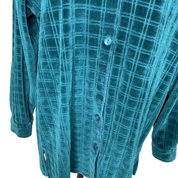 Vintage Womens Green Velet Velour Button Up Long Sleeve Top u Flaw Size Medium - Picture 3 of 8